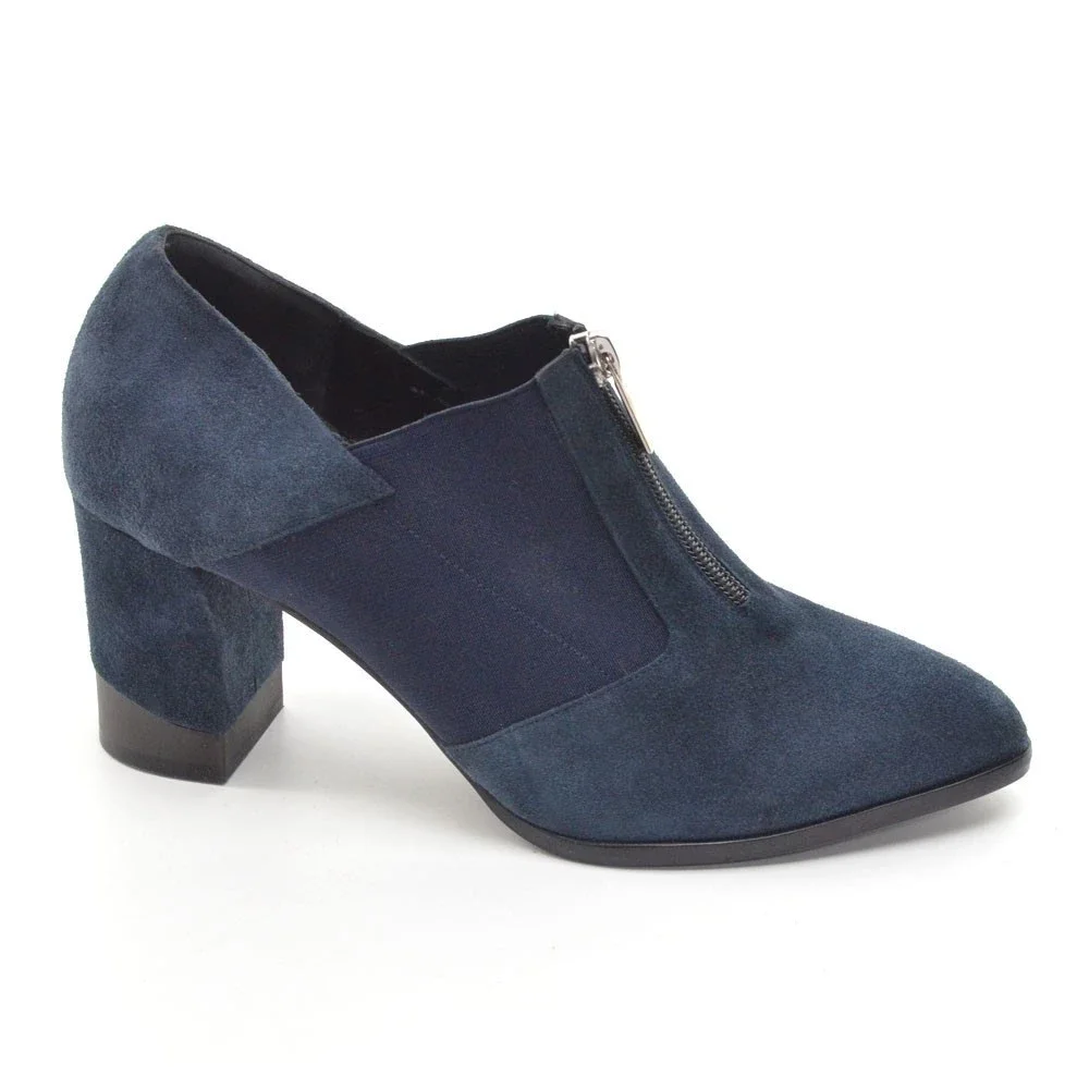 Claetyn Wood Blue Suede Top Zip Heeled Booties 39 New